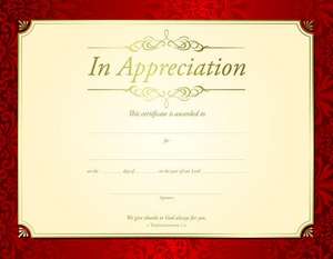 In Appreciation Certificate de Warner Press