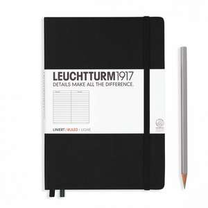 Agendă nedatată Leuchtturm Medium (A5): Negru, pagini liniate