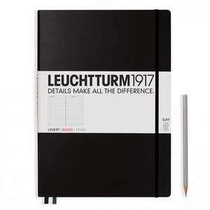 Agendă nedatată Leuchtturm Master Slim (A4+): Negru, 121 pagini liniate