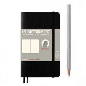 Agenda nedatata Leuchtturm Pocket A6 Negru coperta flexibila, pagini albe