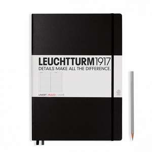 Agendă nedatate Leuchtturm din piele naturală (rigid cover, in a gift box): Negru, Master, pagini liniate