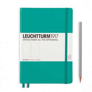 Agendă nedatată Leuchtturm Medium (A5): Emerald, pagini albe, cartonată