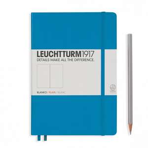 Agendă nedatată Leuchtturm Medium (A5): Azure, pagini albe