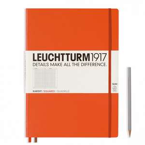 Agendă nedatată Leuchtturm Master Slim (A4+): Orange, 121 pagini cu pătrățele