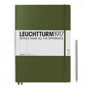 Agendă nedatată Leuchtturm Master Slim (A4+): Army, 121 pagini albe