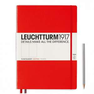 Agendă nedatată Leuchtturm Master Slim (A4+): Roșu, 121 pagini punctate