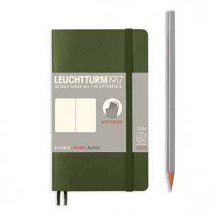 Agendă nedatată Leuchtturm Pocket (A6): Army, pagini albe