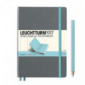 Agendă nedatată Leuchtturm Notes Bicolore: Antracit-Light Blue, Medium, pagini albe