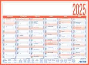 Arbeitstagekalender 2025 - A4 (29 x 21 cm) - 6 Monate auf 1 Seite - Tafelkalender - auf Pappe kaschiert - Jahresplaner - 908-1315 de Zettler Kalender