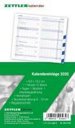 Kalender-Ersatzeinlage 2025 - für den Taschenplaner Typ 530 - 8,8x15,2 cm - 1 Monat auf 2 Seiten - Registerschnitt - separates Adressheft - Notizheft - 530-6198 de Zettler Kalender