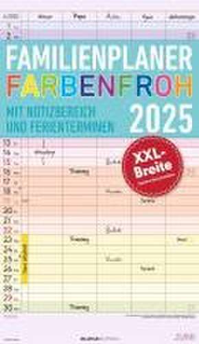 Familienplaner Farbenfroh 2025 mit 5 Spalten - Familienkalender 26x45 cm - Offset-Papier - mit Ferienterminen - Wandkalender - Wandplaner de Alpha Edition