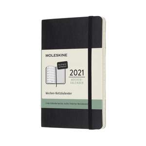 Moleskine 12 Monate Wochen Notizkalender Deutsch 2021 Pocket/A6, 1 Wo = 1 Seite, rechts linierte Seite, Weicher Einband, Schwarz