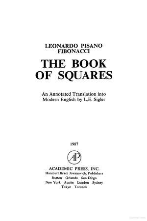 Leonardo Pisano (Fibonacci): The Book of Squares de L. E. Sigler