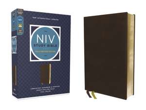 NIV Study Bible, Fully Revised Edition (Study Deeply. Believe Wholeheartedly.), Genuine Leather, Calfskin, Brown, Red Letter, Comfort Print de Zondervan