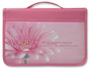 Psalm 96:13 Flower Bible Cover for Women, Zippered, with Handle, Canvas, Pink, Large de Zondervan