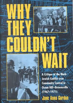 Why They Couldn't Wait: A Critique of the Black-Jewish Conflict Over Community Control in Ocean Hill-Brownsville (1967-1971) de Jane Anna Gordon