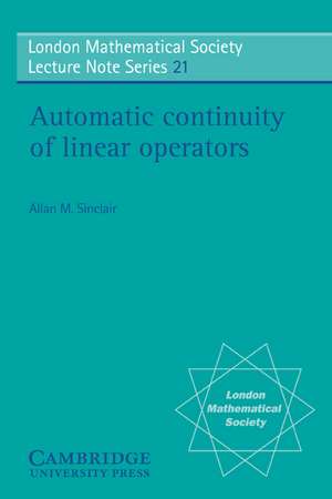 Automatic Continuity of Linear Operators de Allan M. Sinclair