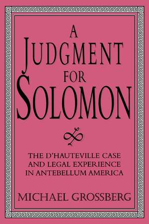 A Judgment for Solomon: The d'Hauteville Case and Legal Experience in Antebellum America de Michael Grossberg