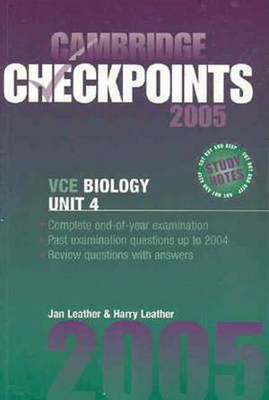 Cambridge Checkpoints Vce Biology Unit 4 2005 de Harry Leather