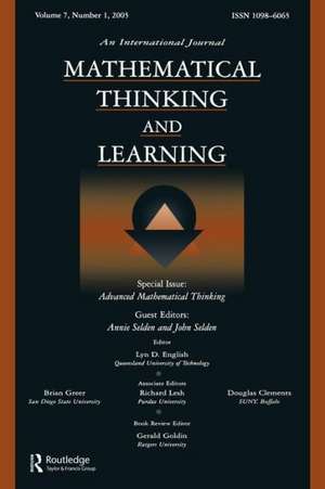 Advanced Mathematical Thinking: A Special Issue of Mathematical Thinking and Learning de Annie Selden