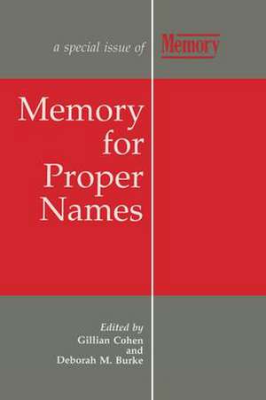 Memory for Proper Names: A Special Issue of Memory de Cohen