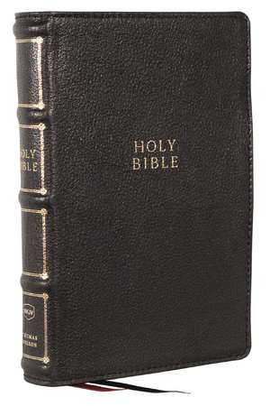 NKJV, Compact Center-Column Reference Bible, Black Genuine Leather, Red Letter, Comfort Print (Thumb Indexed) de Thomas Nelson