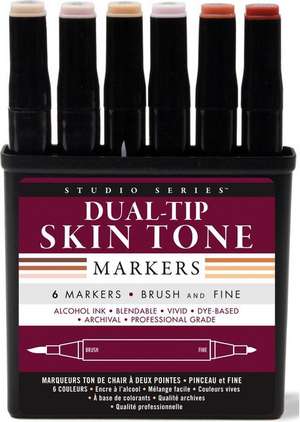 Studio Series Dual Tip Alcohol Marker Set - Skin Tones (6 Markers) de Inc Peter Pauper Press