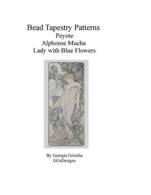 Bead Tapestry Patterns Peyote Alphonse Mucha Lady with Blue Flowers de Georgia Grisolia