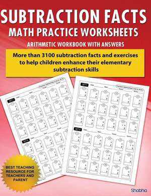 Subtraction Facts Math Practice Worksheet Arithmetic Workbook with Answers de Shobha