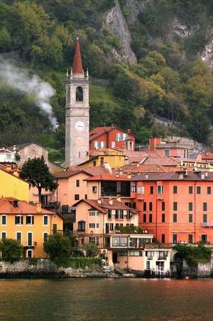 Riverside View of a Charming Clock Tower and Village in Italy in the Summertime Journal de Cs Creations