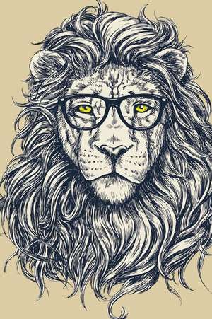 Hipster Lion Wearing Glasses Illustration Art Journal de Cs Creations