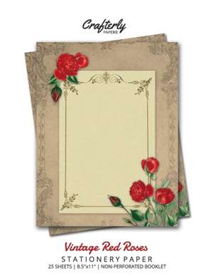 Vintage Red Roses Stationery Paper de Crafterly Paperie