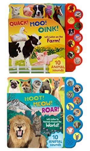 Farm and Wild Animal 10 button sound books: 2 BOOK PACK: Let's Listen to the Animals Around the World!/Let's Listen on the Farm! de Cottage Door Press