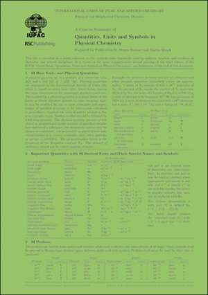 A Concise Summary of Quantities, Units and Symbols in Physical Chemistry: Set of 1 de Juergen Stohner