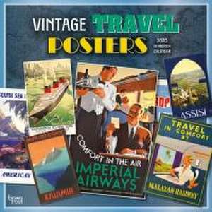 Vintage Travel Posters 2025 12 X 24 Inch Monthly Square Wall Calendar Plastic-Free de Browntrout