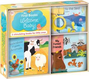 My First Books: Welcome, Baby!: Three Stimulating Books in One Box: Bath Book, Cloth Book, Stroller Book de Carine Laforest