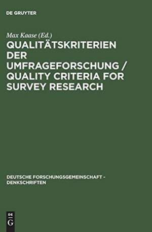 Qualitätskriterien der Umfrageforschung / Quality Criteria for Survey Research de Max Kaase