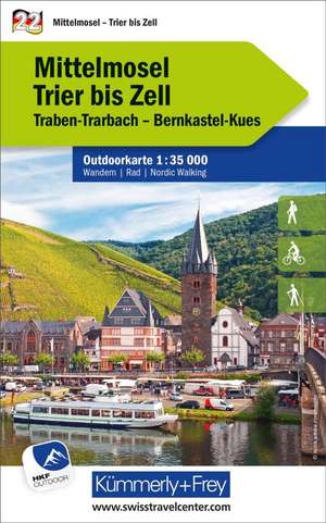 Kümmerly+Frey Outdoorkarte Deutschland 22 Mittelmosel, Trier bis Zell 1:35.000 de Hallwag Kümmerly+Frey AG