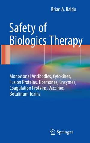 Safety of Biologics Therapy: Monoclonal Antibodies, Cytokines, Fusion Proteins, Hormones, Enzymes, Coagulation Proteins, Vaccines, Botulinum Toxins de Brian A. Baldo