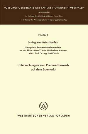 Untersuchungen zum Preiswettbewerb auf dem Baumarkt de Karl-Heinz Schiffers