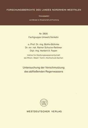 Untersuchung der Verschmutzung des abfließenden Regenwassers de Botho Böhnke