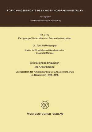 Allokationsbedingungen im Arbeitsmarkt: Das Beispiel des Arbeitsmarktes für Angestelltenberufe im Kaiserreich, 1880 – 1913 de Toni Pierenkemper