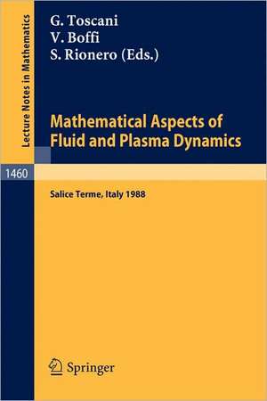 Mathematical Aspects of Fluid and Plasma Dynamics: Proceedings of an International Workshop held in Salice Terme, Italy, 26-30 September 1988 de Giuseppe Toscani