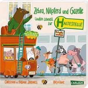 Zebra, Nilpferd und Gazelle laufen schnell zur ... Haltestelle! de Katja Frixe