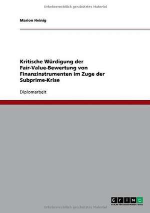 Kritische Würdigung der Fair-Value-Bewertung von Finanzinstrumenten im Zuge der Subprime-Krise de Marion Heinig