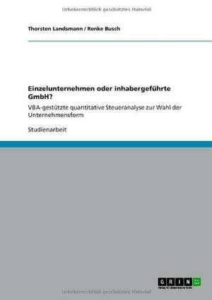 Einzelunternehmen oder inhabergeführte GmbH? de Renke Busch