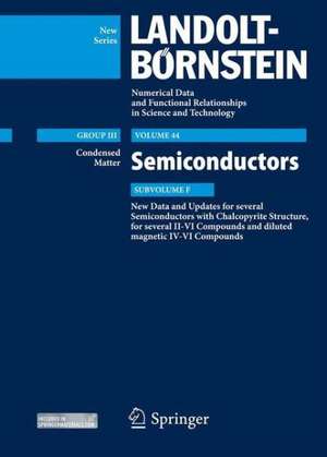 New Data and Updates for several Semiconductors with Chalcopyrite Structure, for several II-VI Compounds and diluted magnetic IV-VI Compounds: Condensed Matter, Semiconductors Update, Subvolume F de Ulrich Rössler