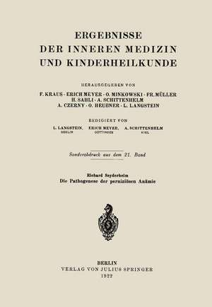 Die Pathogenese der perniziösen Anämie de Richard Seyderhelm