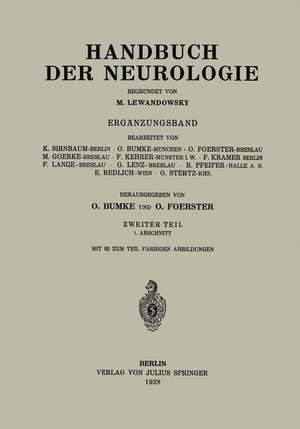 Handbuch der Neurologie: Ergänzungsband Zweiter Teil 1. Abschnitt de K. Birnbaum