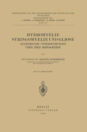 Hydromyelie Syringomyelie und Gliose: Anatomische Untersuchungen über IHRE Histogenese Heft 72 de Martin Staemmler